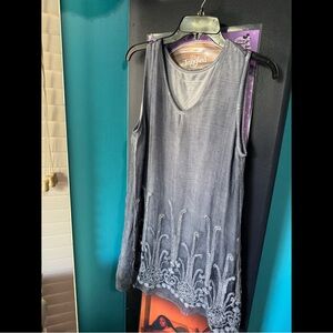 Soft Surroundings Gray Sleeveless Embroidered Tunic
